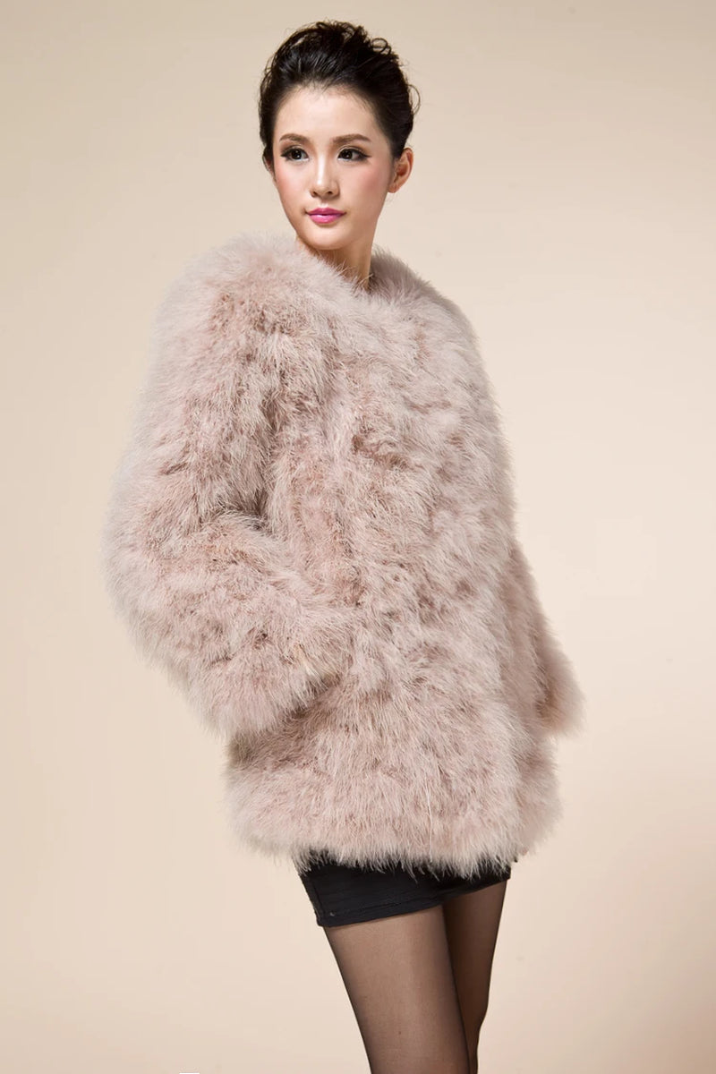 Winter Fur Coat of Natural Ostrich Feather Fur Autumn Winter Warm Thick Fashion Fur Outwear Blue Pink 8 Colors Length C129