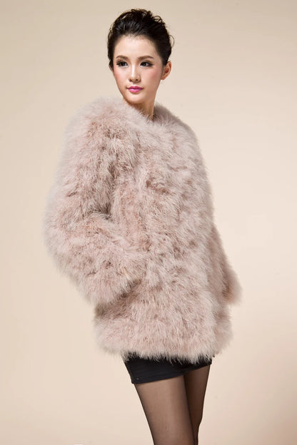 Winter Fur Coat of Natural Ostrich Feather Fur Autumn Winter Warm Thick Fashion Fur Outwear Blue Pink 8 Colors Length C129