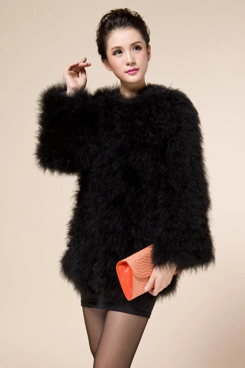 Winter Fur Coat of Natural Ostrich Feather Fur Autumn Winter Warm Thick Fashion Fur Outwear Blue Pink 8 Colors Length C129