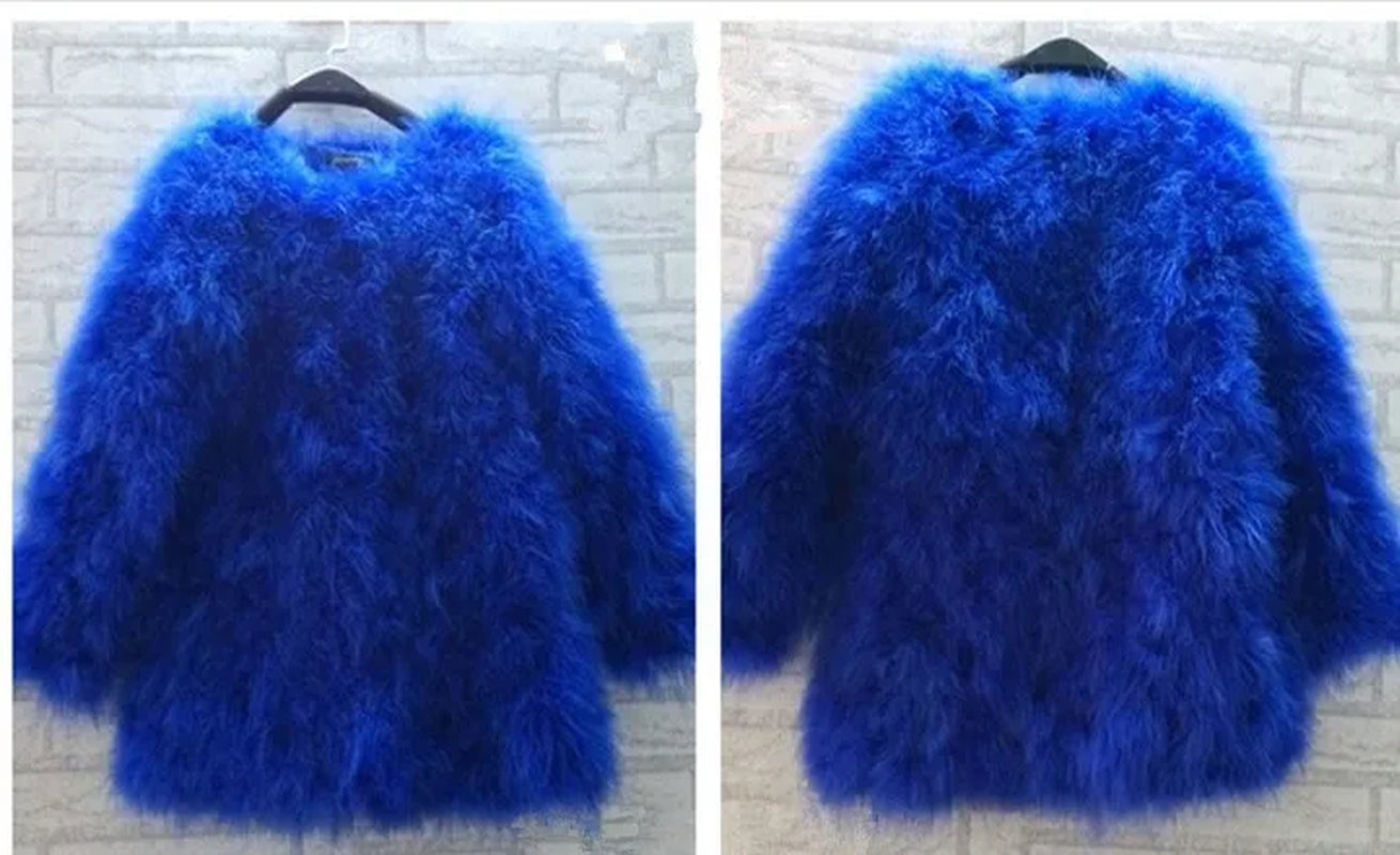 Winter Fur Coat of Natural Ostrich Feather Fur Autumn Winter Warm Thick Fashion Fur Outwear Blue Pink 8 Colors Length C129