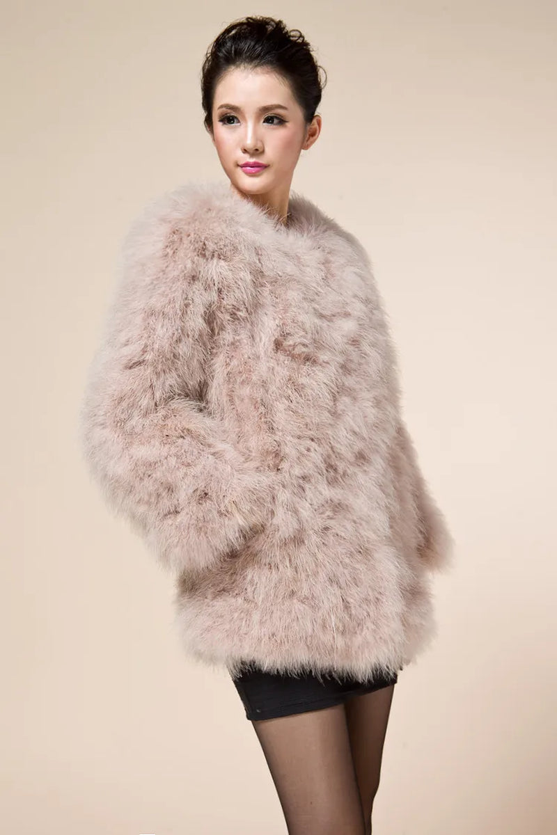 Winter Fur Coat of Natural Ostrich Feather Fur Autumn Winter Warm Thick Fashion Fur Outwear Blue Pink 8 Colors Length C129