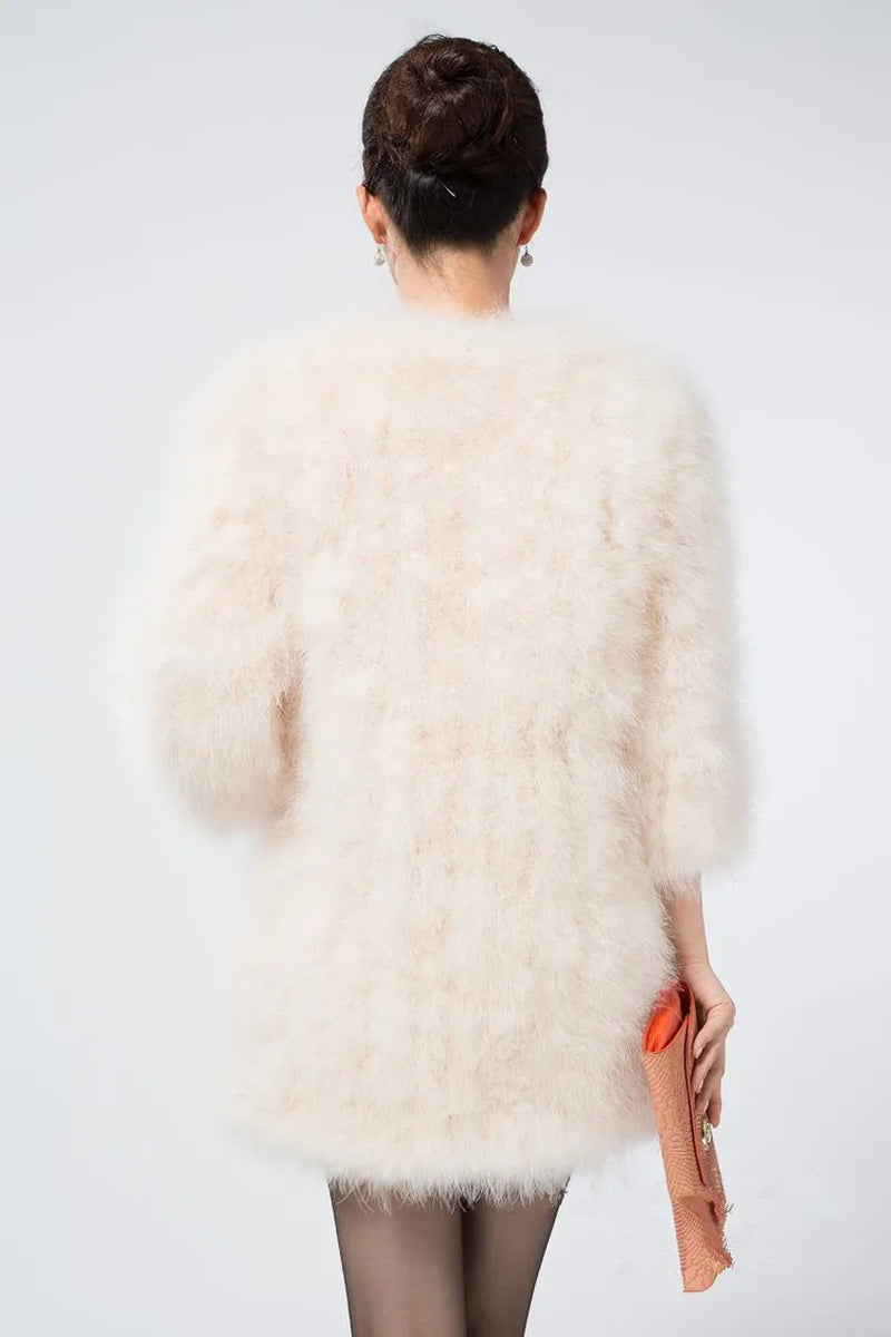 Winter Fur Coat of Natural Ostrich Feather Fur Autumn Winter Warm Thick Fashion Fur Outwear Blue Pink 8 Colors Length C129