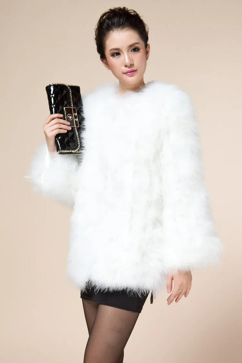 Winter Fur Coat of Natural Ostrich Feather Fur Autumn Winter Warm Thick Fashion Fur Outwear Blue Pink 8 Colors Length C129